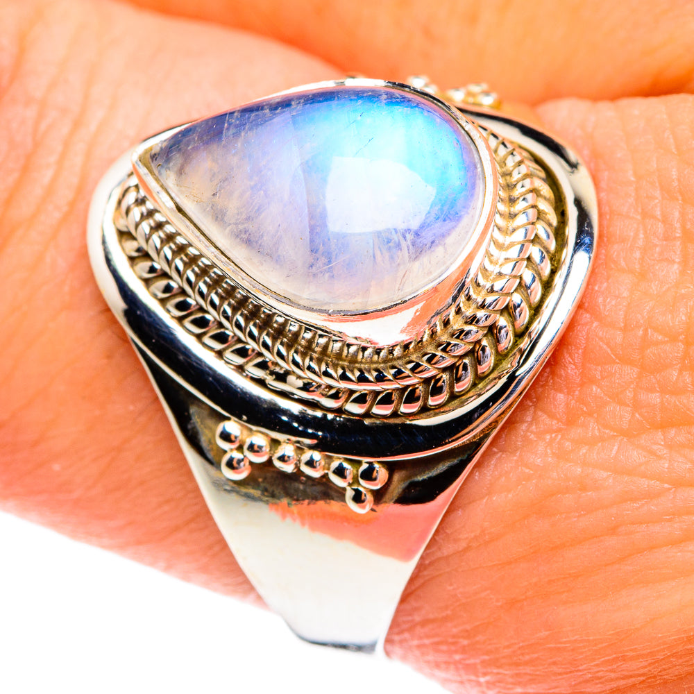 Rainbow Moonstone Rings handcrafted by Anasilvercos - RING77048