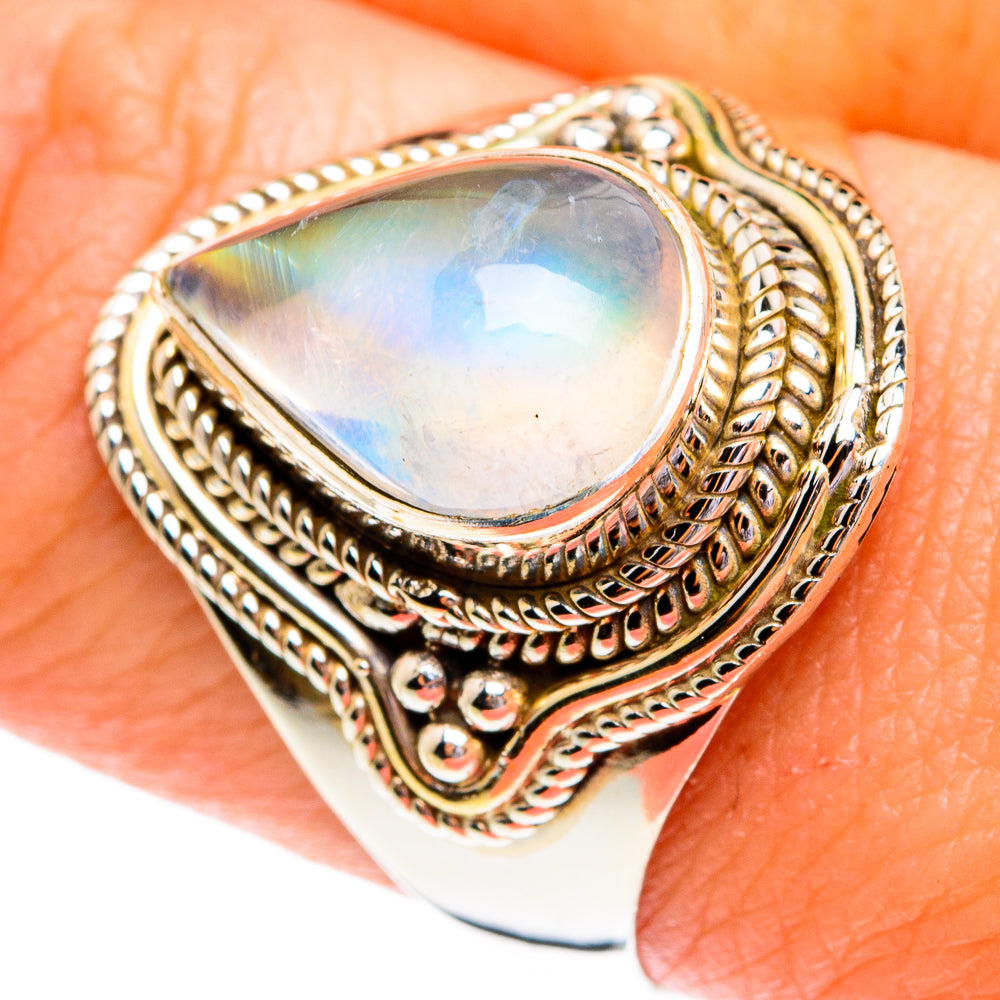 Rainbow Moonstone Rings handcrafted by Anasilvercos - RING77079