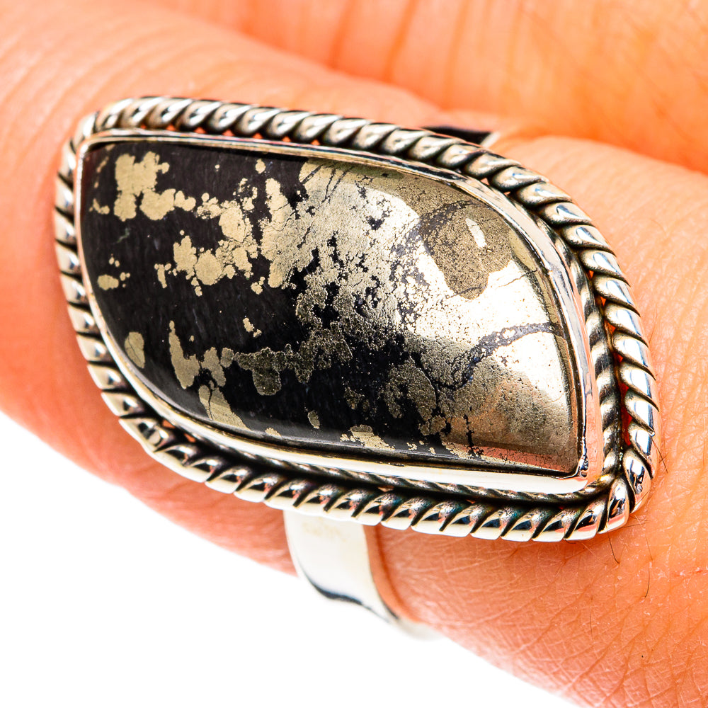 Pyrite in Magnetite (Healer's Gold) Rings handcrafted by Anasilvercos - RING77103