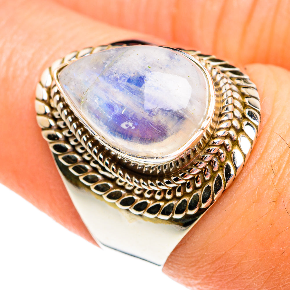Rainbow Moonstone Rings handcrafted by Anasilvercos - RING77108