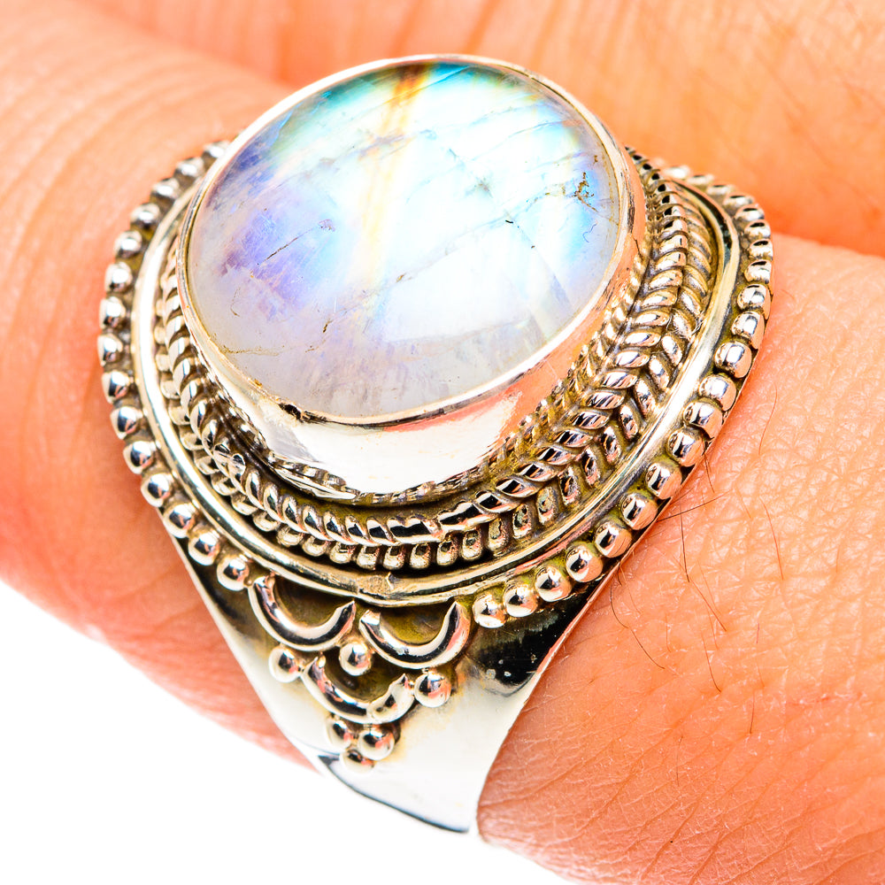 Rainbow Moonstone Rings handcrafted by Anasilvercos - RING77136