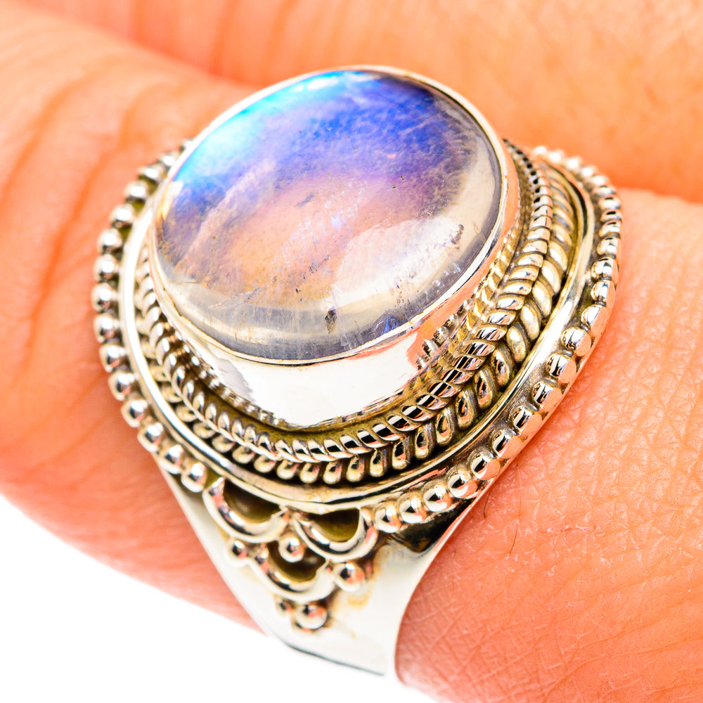 Rainbow Moonstone Rings handcrafted by Anasilvercos - RING77161