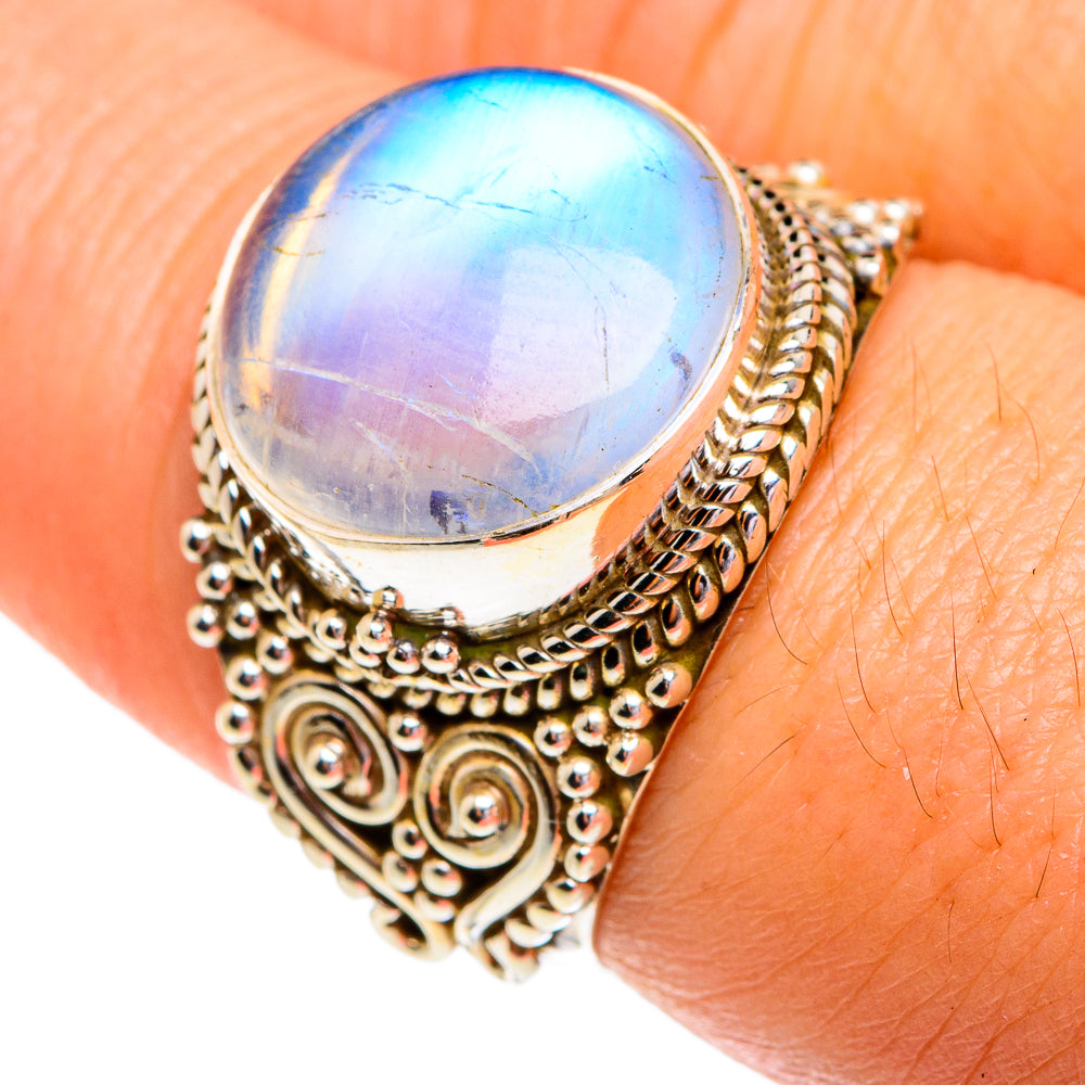 Rainbow Moonstone Rings handcrafted by Anasilvercos - RING77187