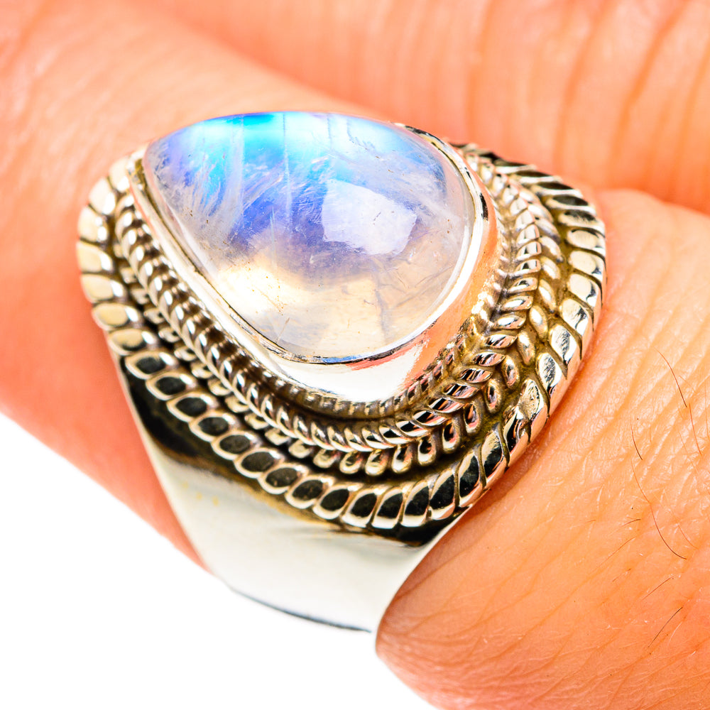 Rainbow Moonstone Rings handcrafted by Anasilvercos - RING77241