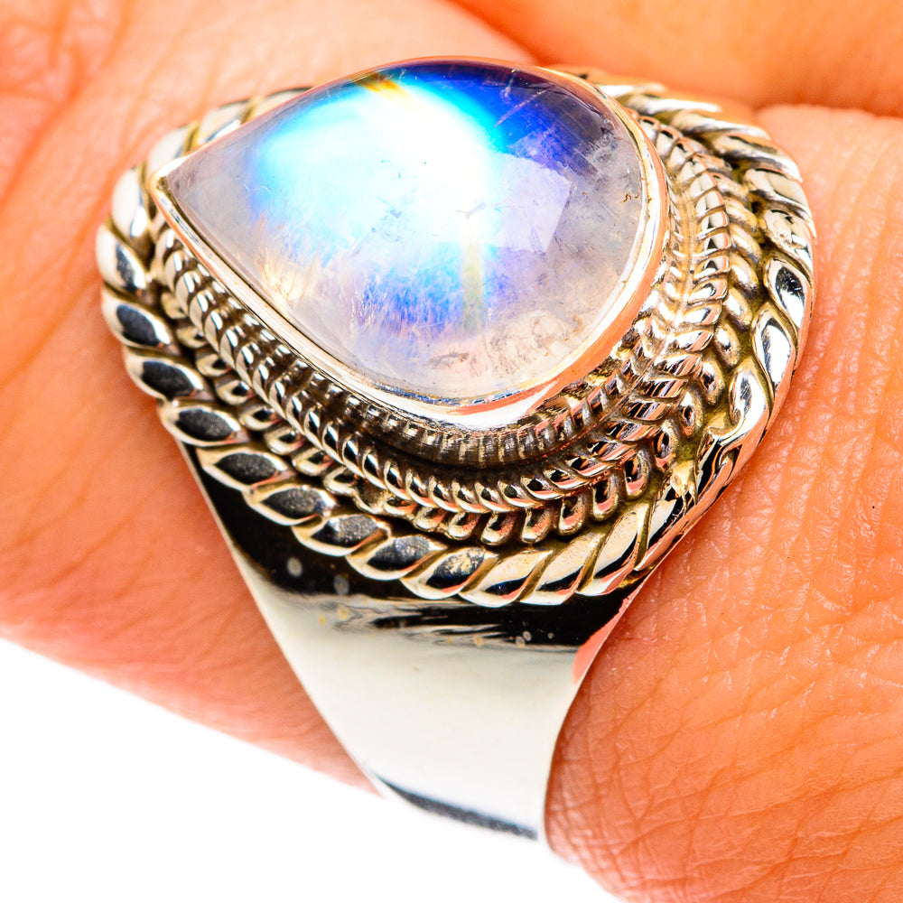 Rainbow Moonstone Rings handcrafted by Anasilvercos - RING77270