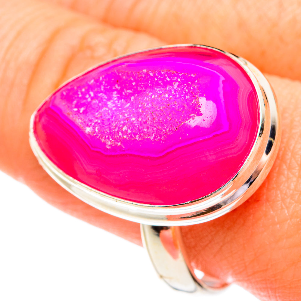 Pink Agate Druzy Rings handcrafted by Anasilvercos - RING77343
