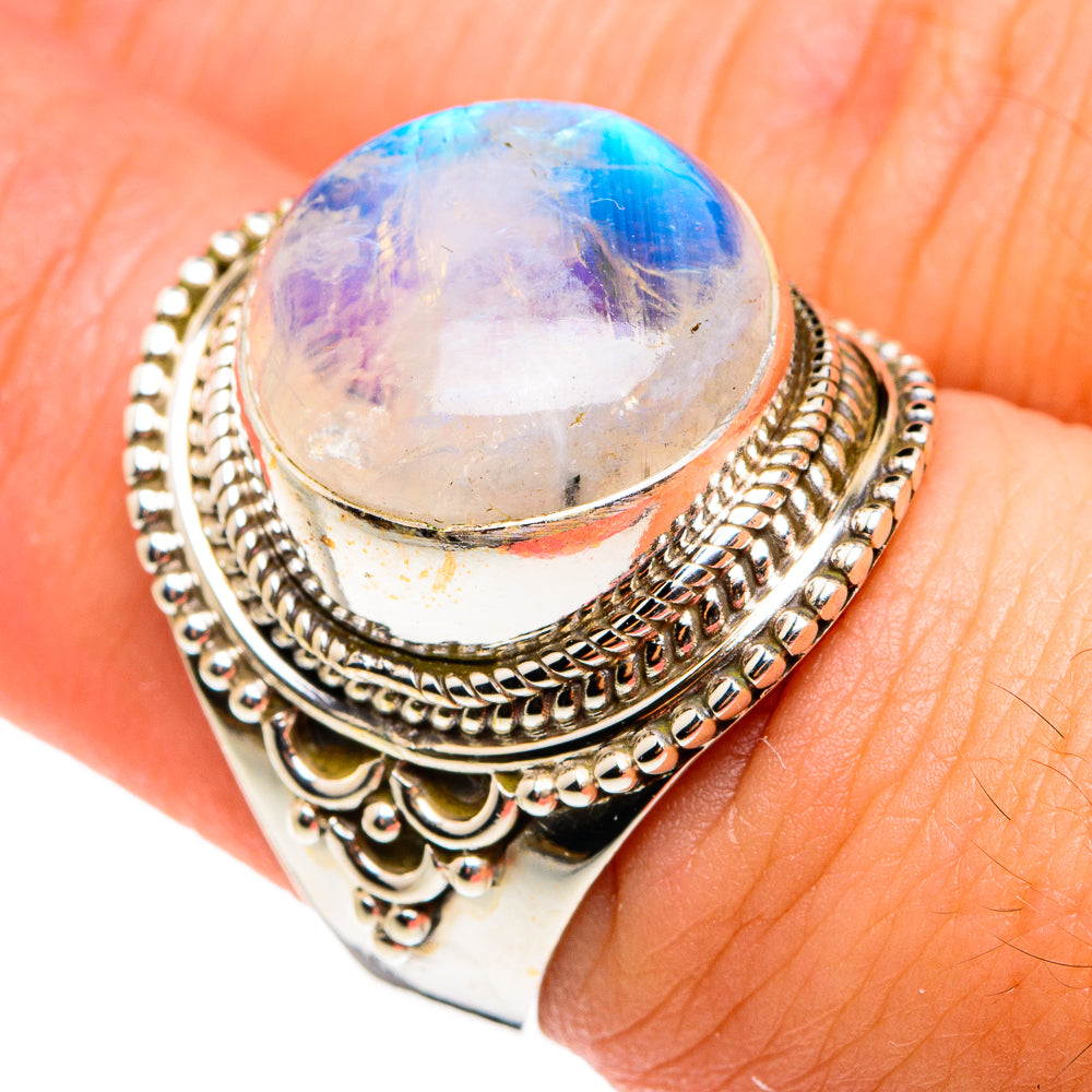 Rainbow Moonstone Rings handcrafted by Anasilvercos - RING77405