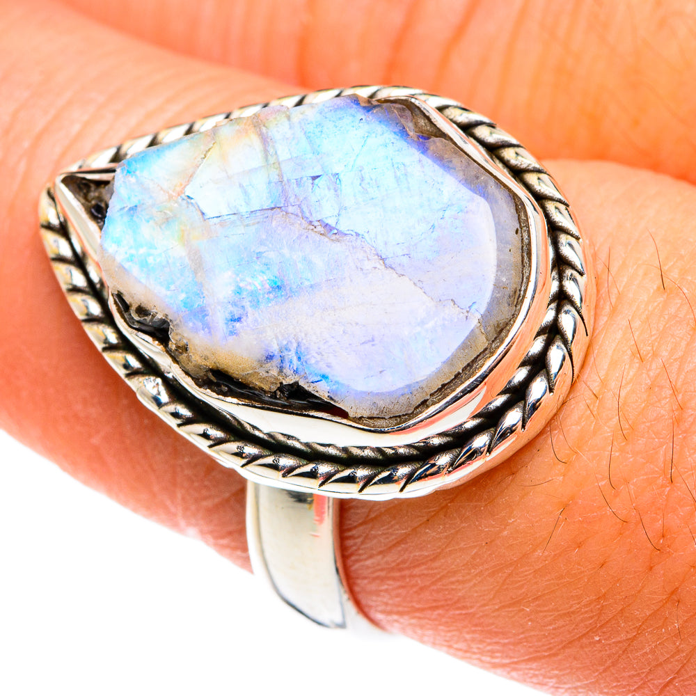 Rainbow Moonstone Rings handcrafted by Anasilvercos - RING77438