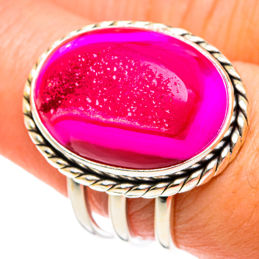Pink Agate Druzy Rings handcrafted by Anasilvercos - RING77459