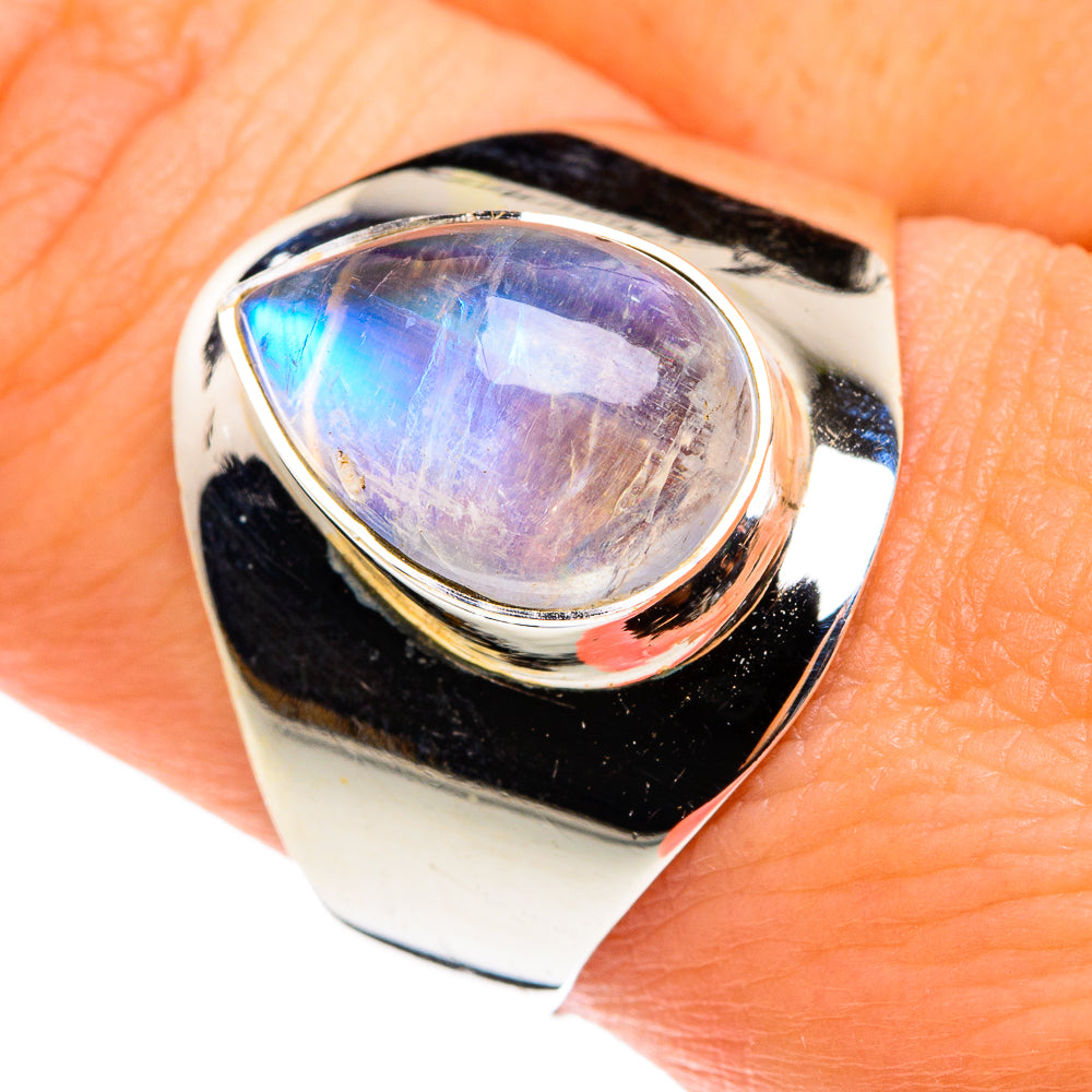Rainbow Moonstone Rings handcrafted by Anasilvercos - RING77507