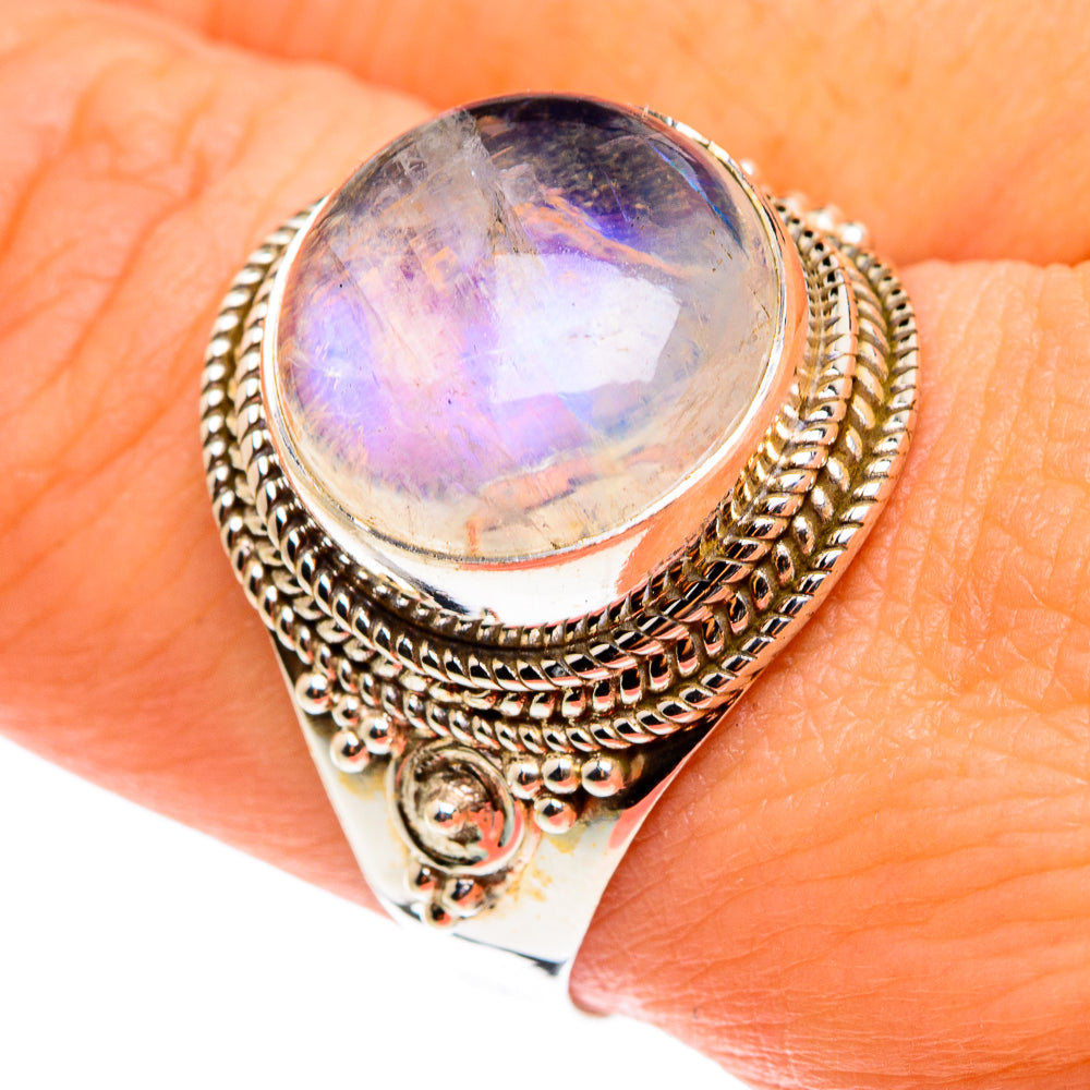 Rainbow Moonstone Rings handcrafted by Anasilvercos - RING77541
