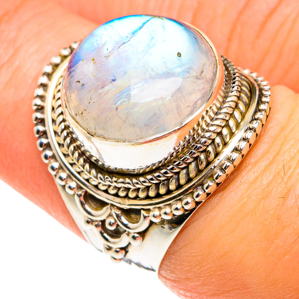 Rainbow Moonstone Rings handcrafted by Anasilvercos - RING77571