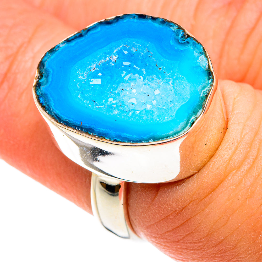 Blue Geode Slice Rings handcrafted by Anasilvercos - RING77576