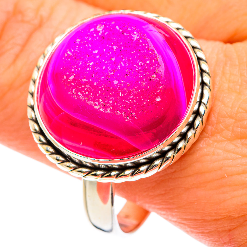 Pink Agate Druzy Rings handcrafted by Anasilvercos - RING77588