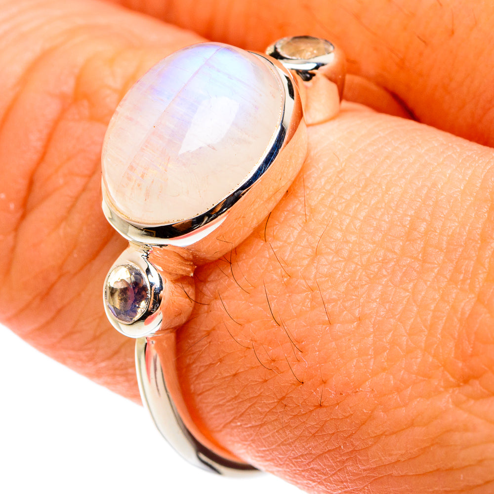 Rainbow Moonstone Rings handcrafted by Anasilvercos - RING77603