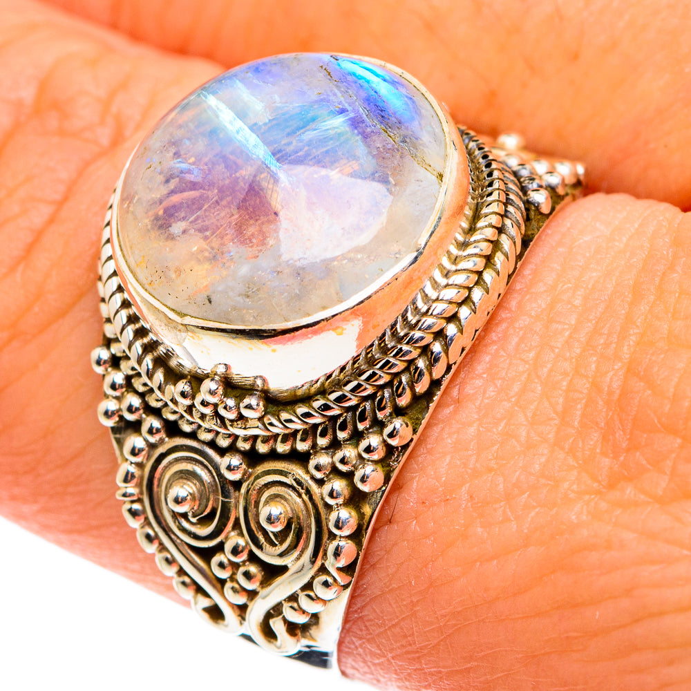 Rainbow Moonstone Rings handcrafted by Anasilvercos - RING77604