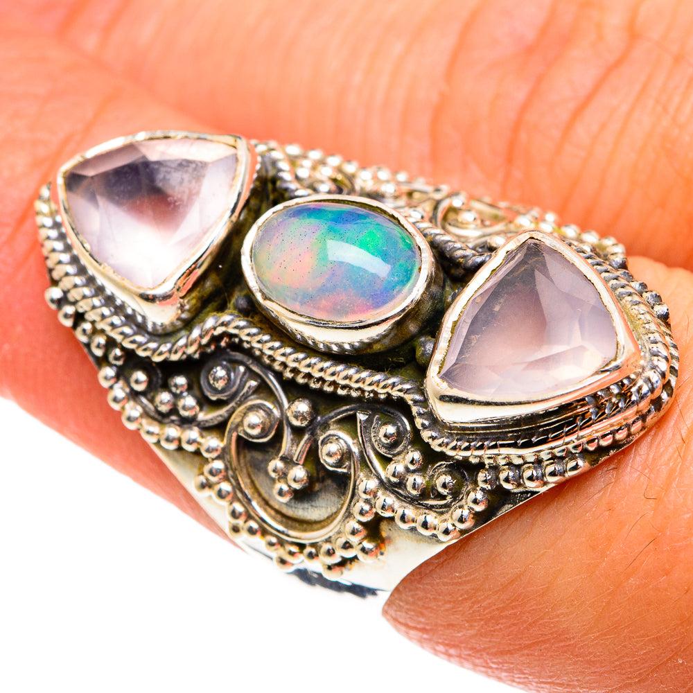 Ethiopian Opal, Rose Quartz Rings handcrafted by Anasilvercos - RING77727