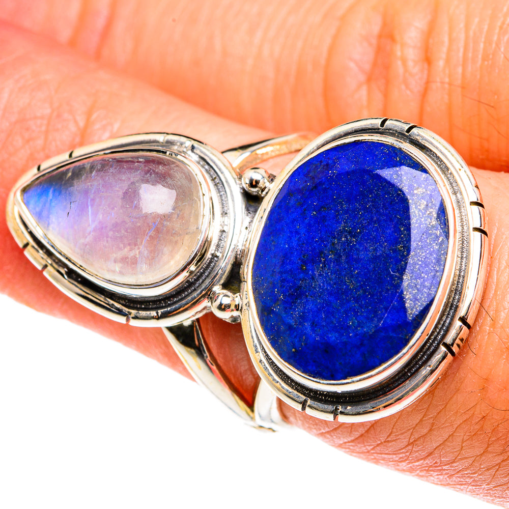 Lapis Lazuli, Rainbow Moonstone Rings handcrafted by Anasilvercos - RING77733