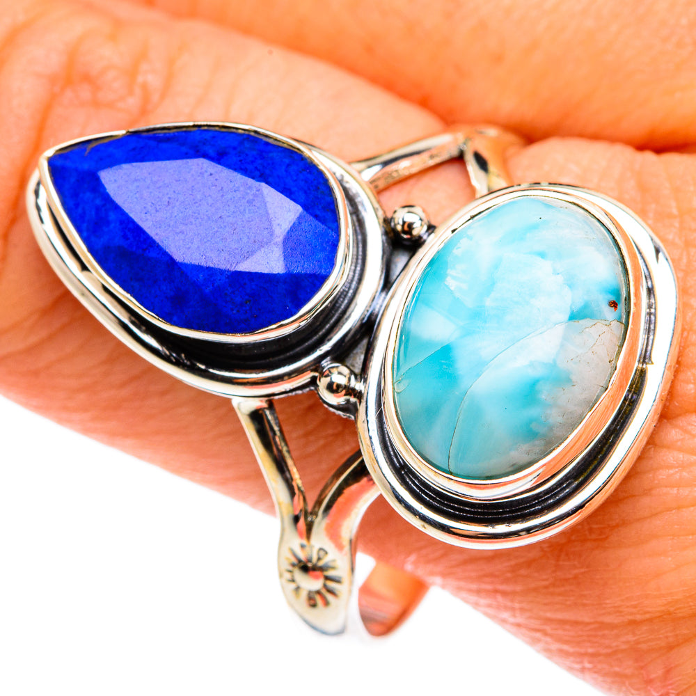 Larimar, Lapis Lazuli Rings handcrafted by Anasilvercos - RING77775