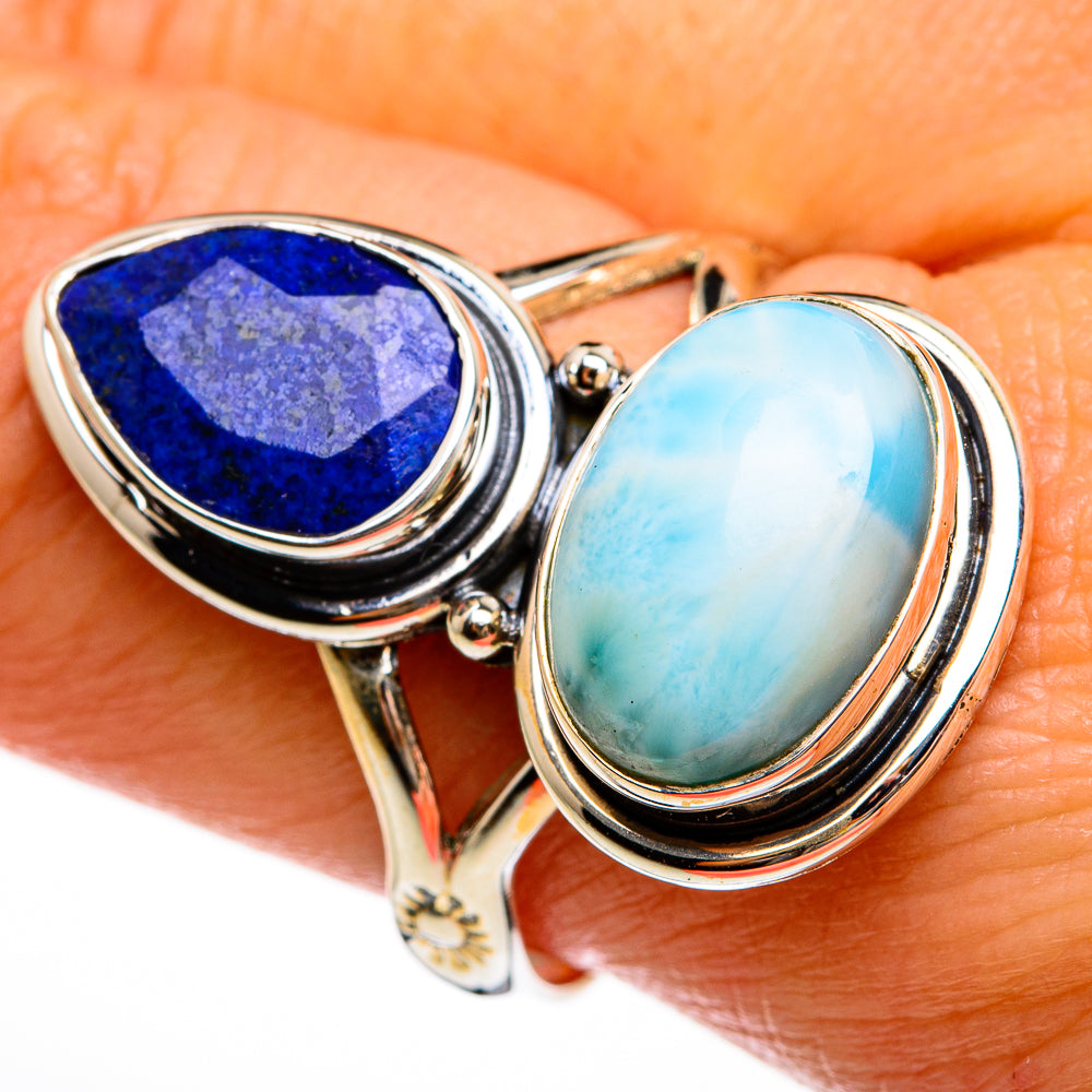 Larimar, Lapis Lazuli Rings handcrafted by Anasilvercos - RING77986