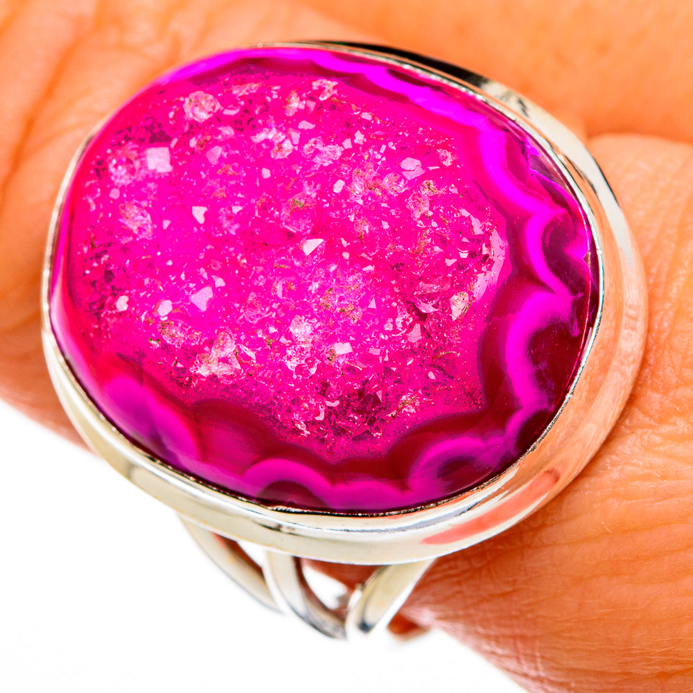 Pink Agate Druzy Rings handcrafted by Anasilvercos - RING78003