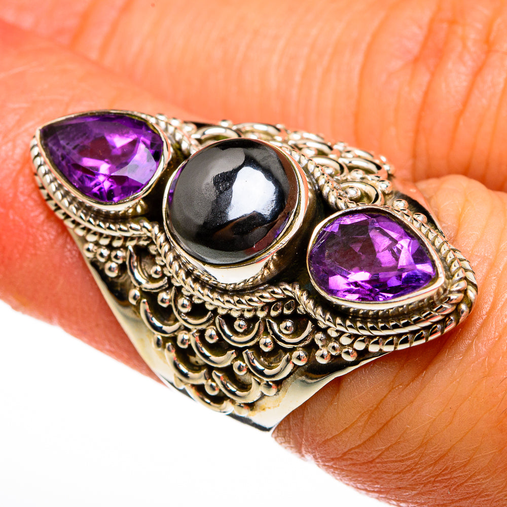 Hematite, Amethyst Rings handcrafted by Anasilvercos - RING78010