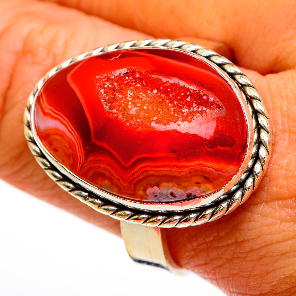 Red Agate Druzy Rings handcrafted by Anasilvercos - RING78125