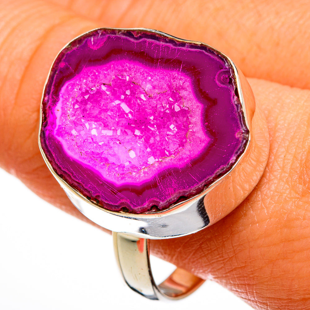 Pink Geode Slice Rings handcrafted by Anasilvercos - RING78165