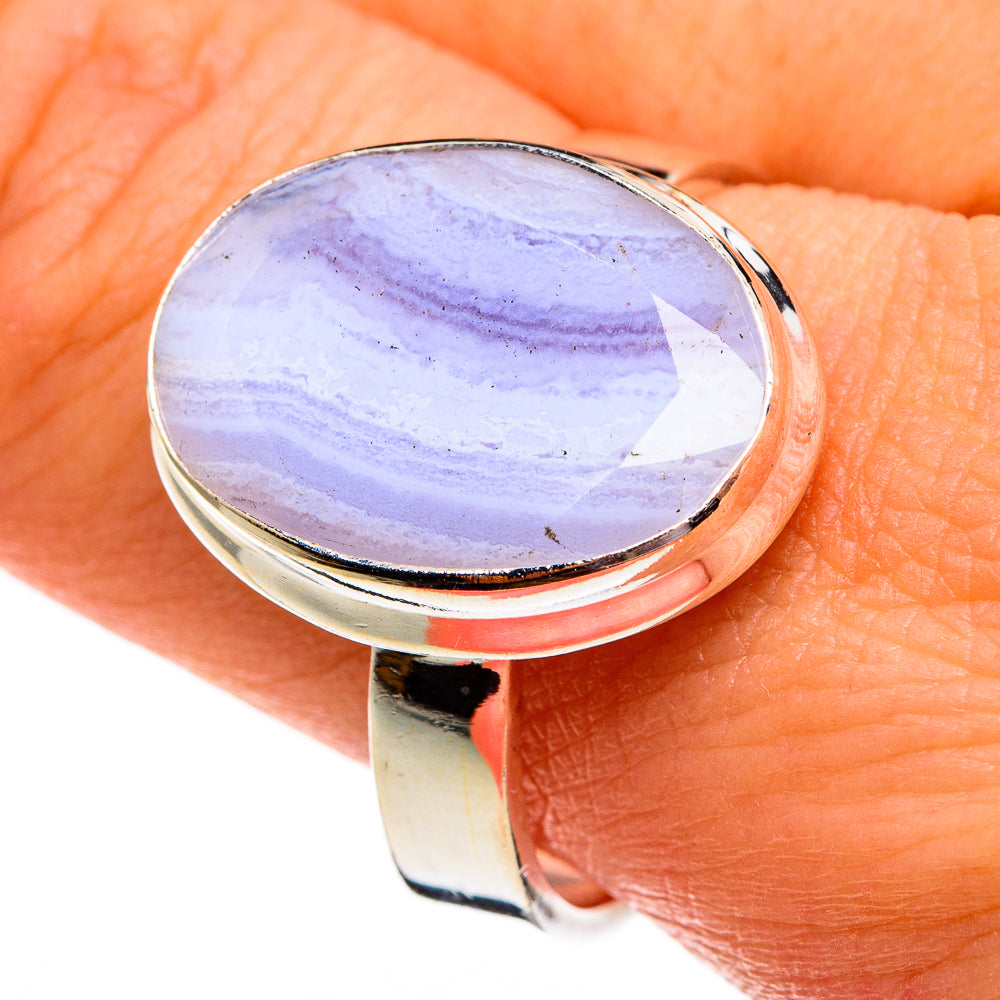 Blue Lace Agate Rings handcrafted by Anasilvercos - RING78209
