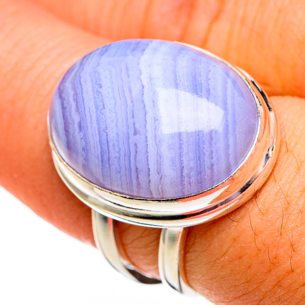 Blue Lace Agate Rings handcrafted by Anasilvercos - RING78236