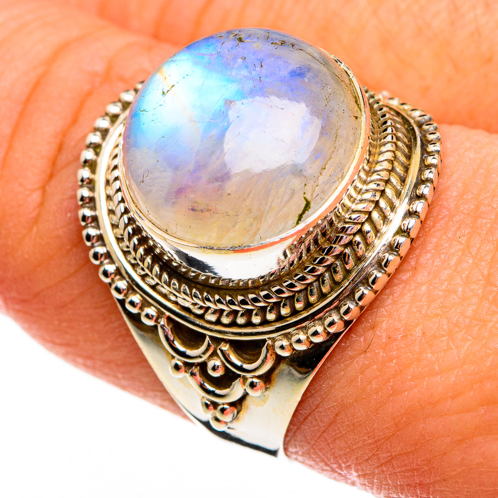 Rainbow Moonstone Rings handcrafted by Anasilvercos - RING78321