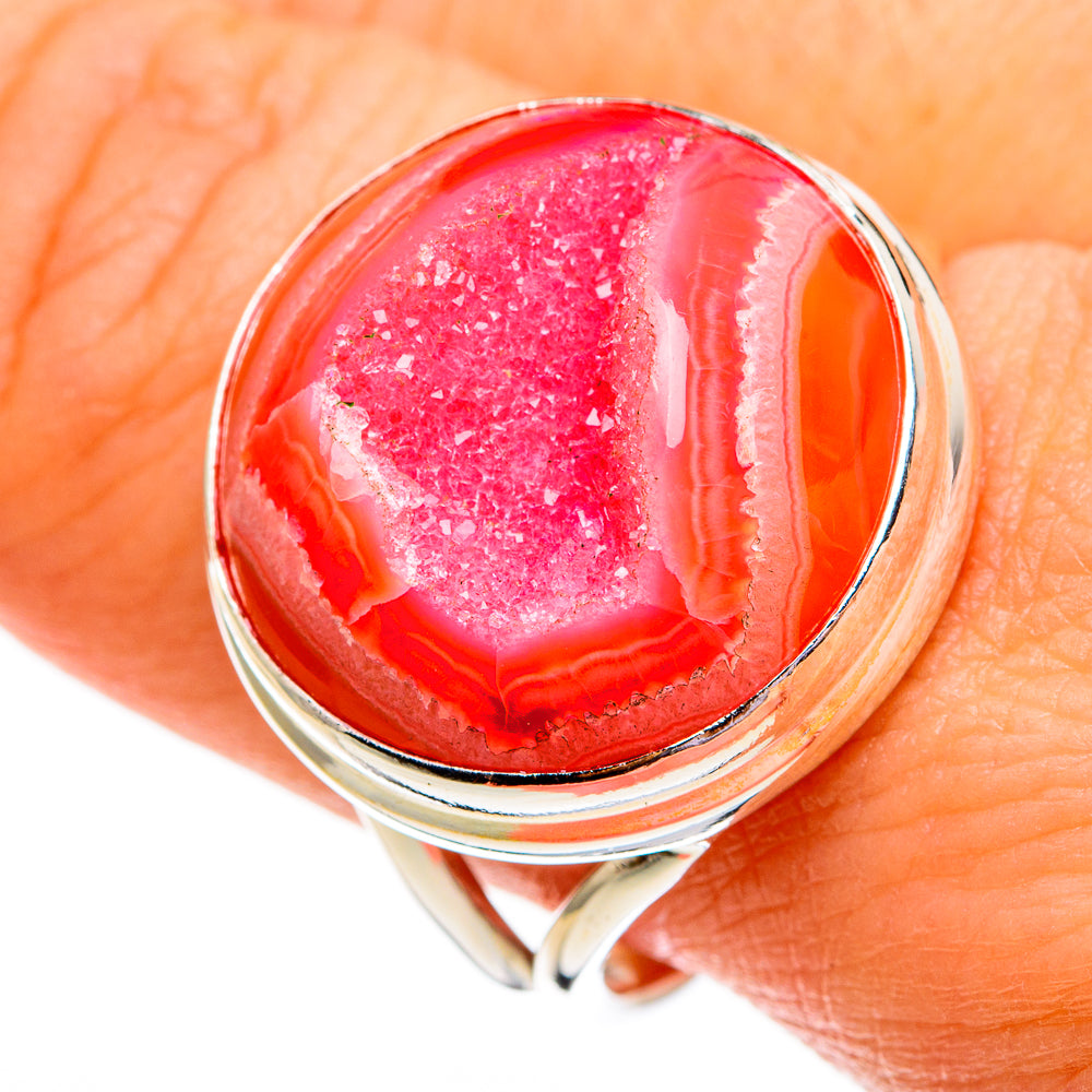 Pink Agate Druzy Rings handcrafted by Anasilvercos - RING78332