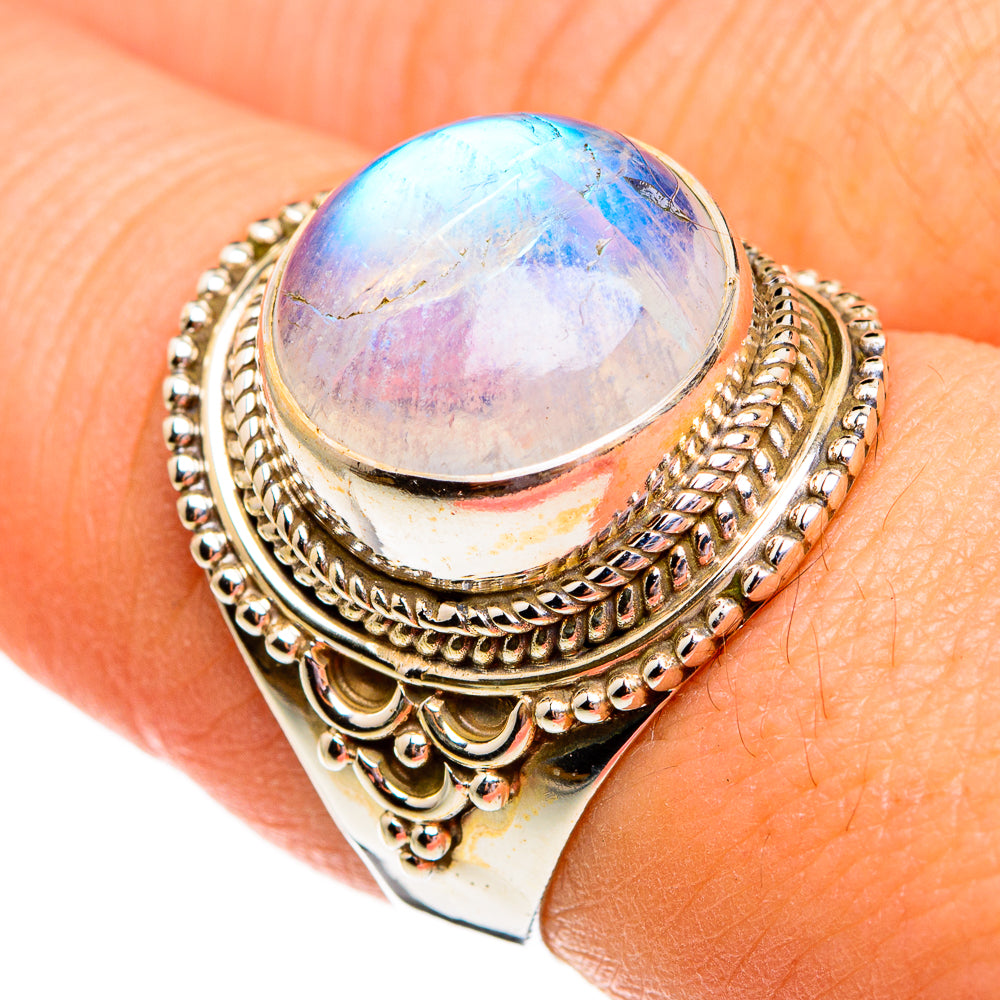 Rainbow Moonstone Rings handcrafted by Anasilvercos - RING78344