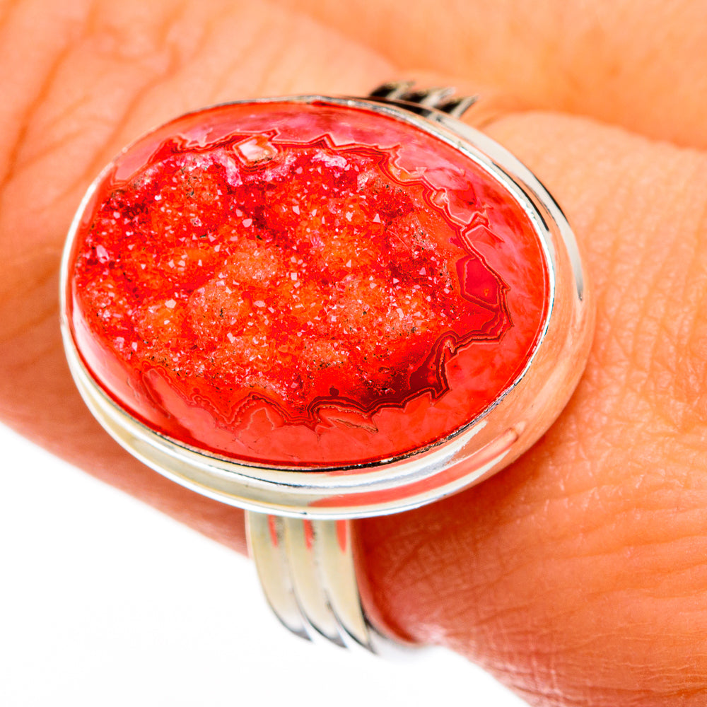 Red Agate Druzy Rings handcrafted by Anasilvercos - RING78354