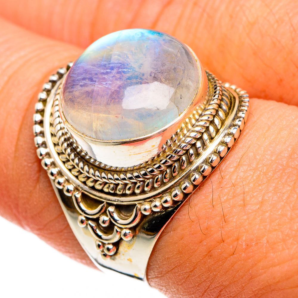 Rainbow Moonstone Rings handcrafted by Anasilvercos - RING78388