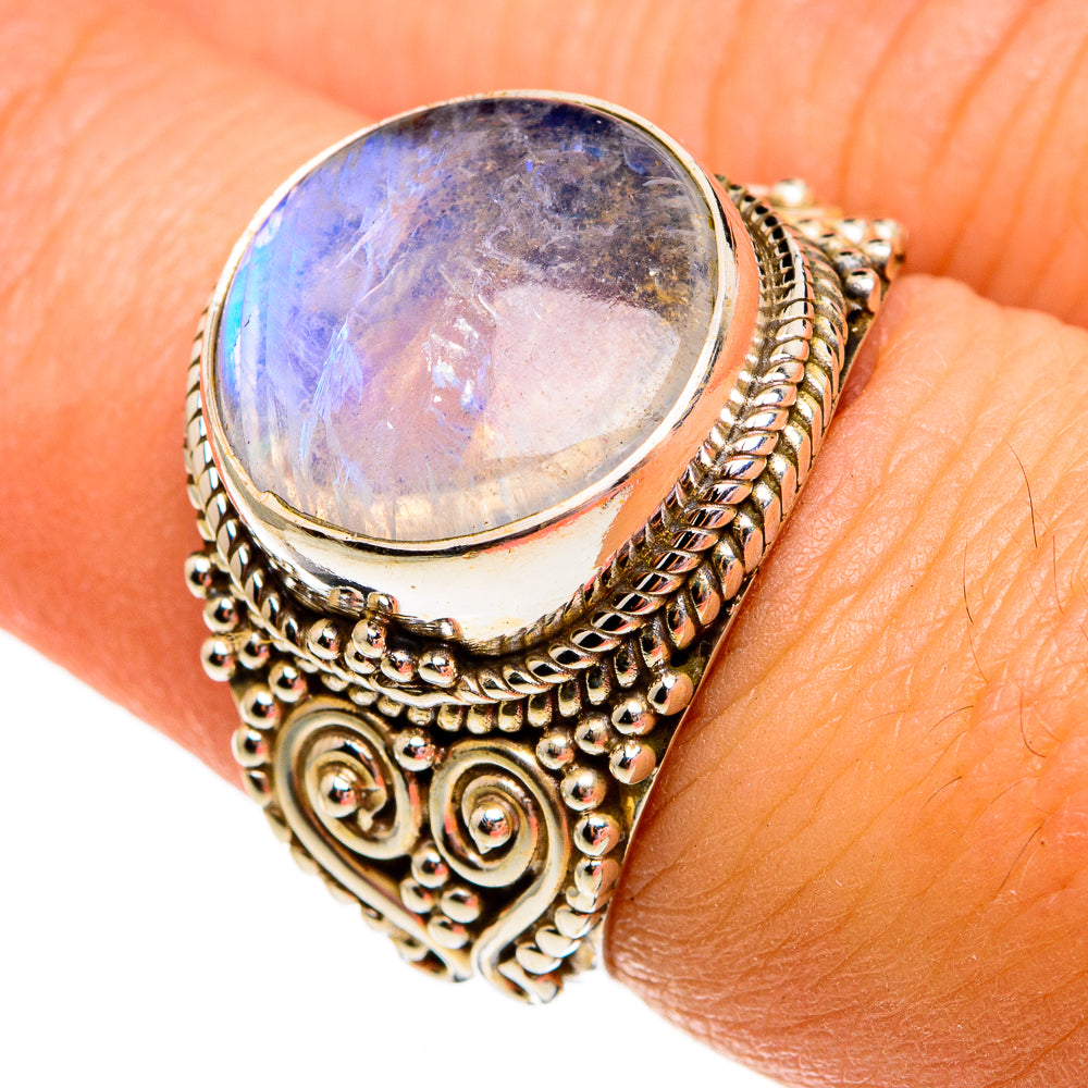 Rainbow Moonstone Rings handcrafted by Anasilvercos - RING78405