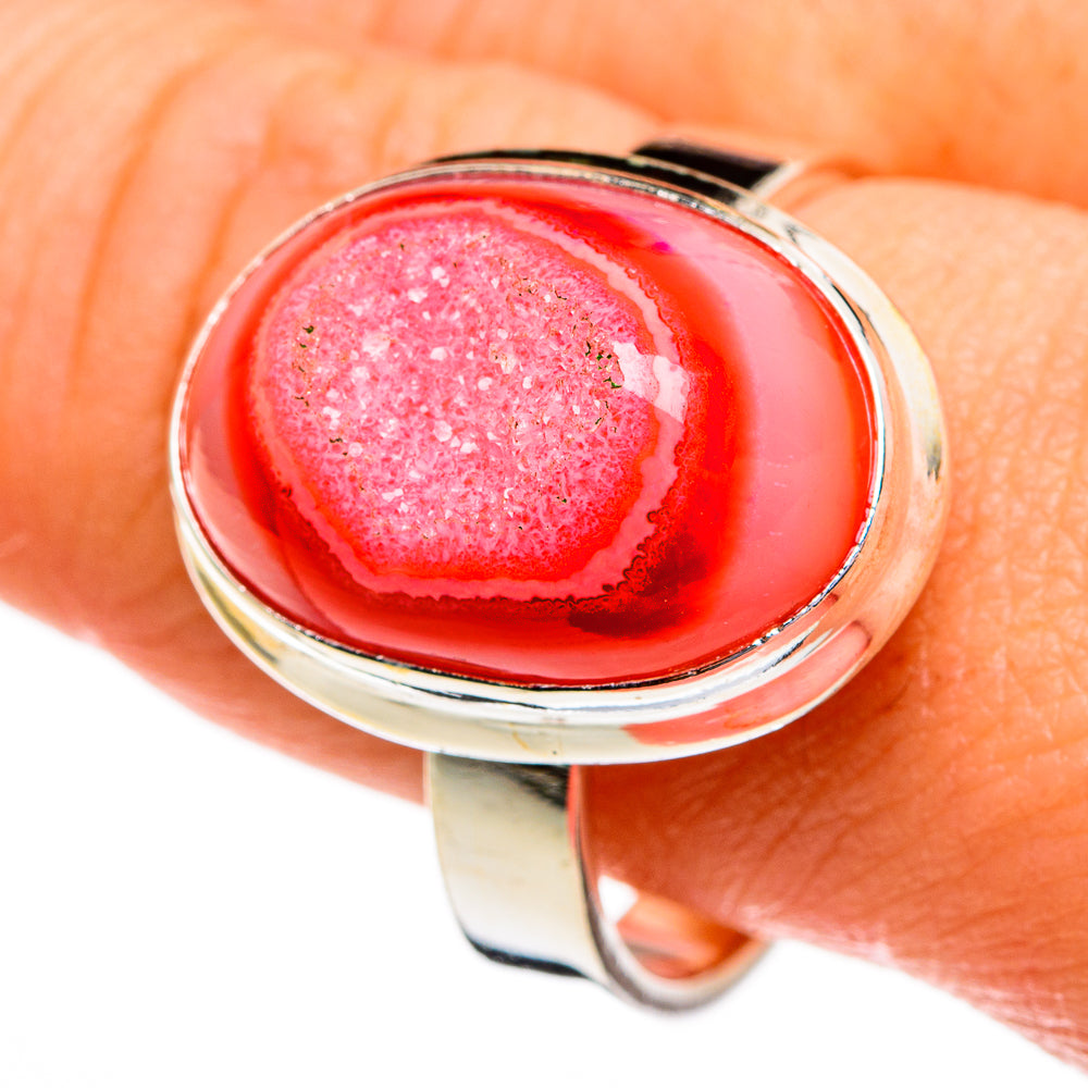 Pink Agate Druzy Rings handcrafted by Anasilvercos - RING78415