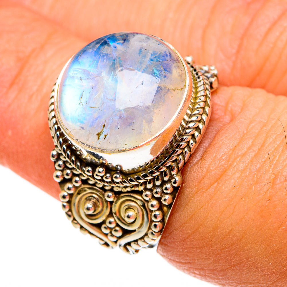 Rainbow Moonstone Rings handcrafted by Anasilvercos - RING78423