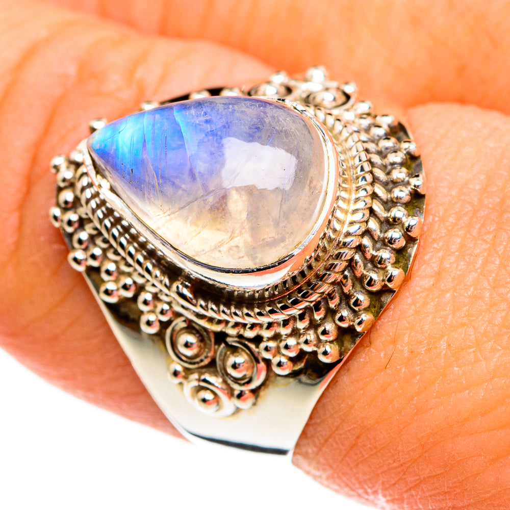 Rainbow Moonstone Rings handcrafted by Anasilvercos - RING78433
