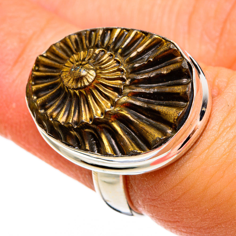 Pyrite Fossil Rings handcrafted by Anasilvercos - RING78435