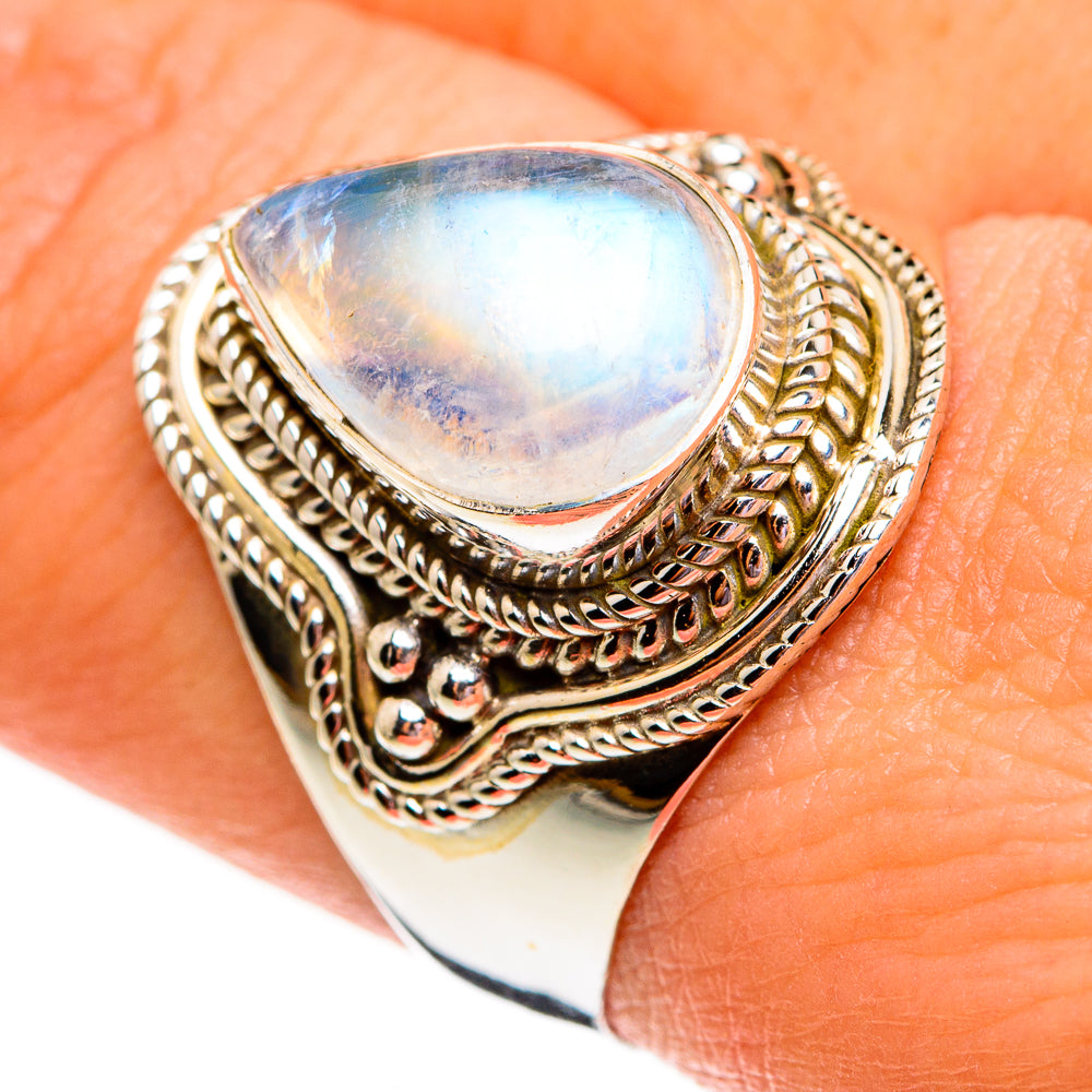 Rainbow Moonstone Rings handcrafted by Anasilvercos - RING78441