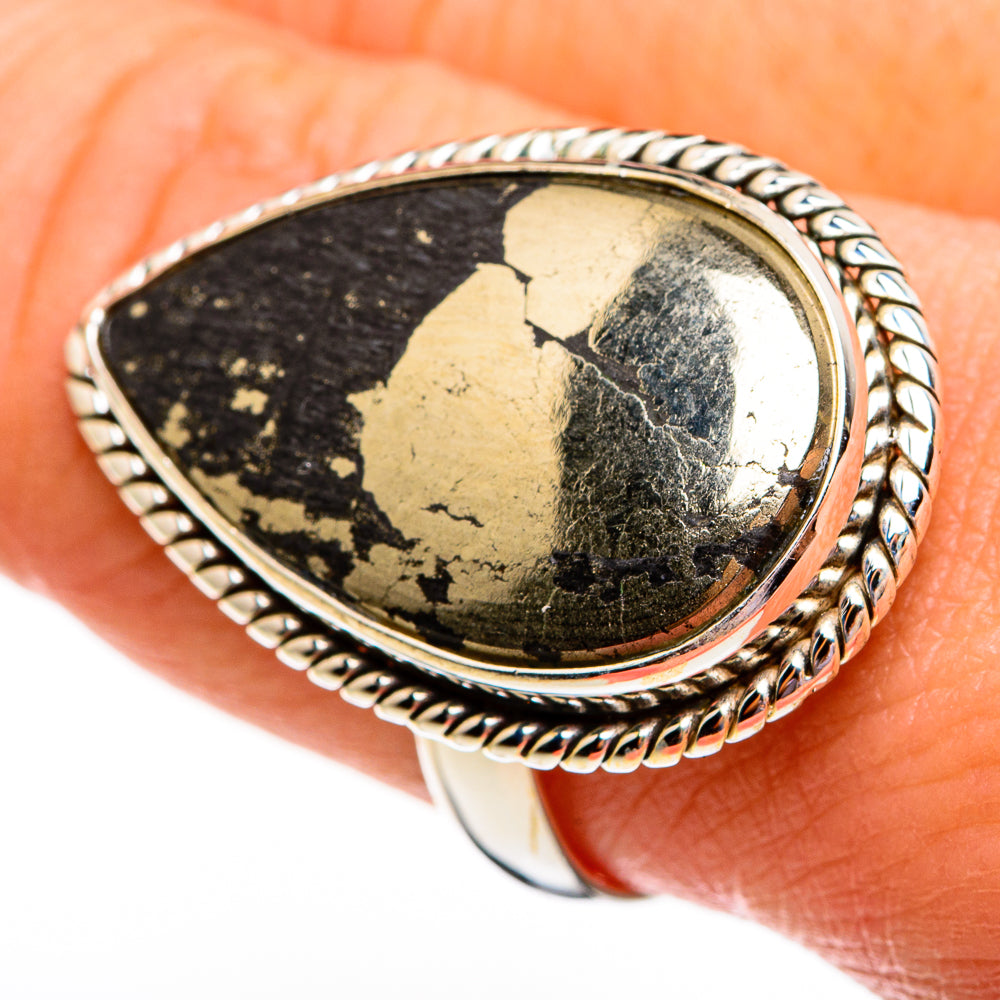 Pyrite In Black Onyx Rings handcrafted by Anasilvercos - RING78445