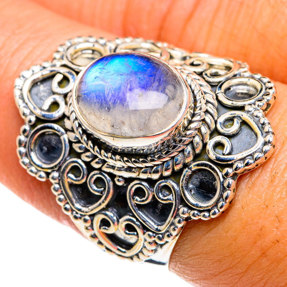 Rainbow Moonstone Rings handcrafted by Anasilvercos - RING78905