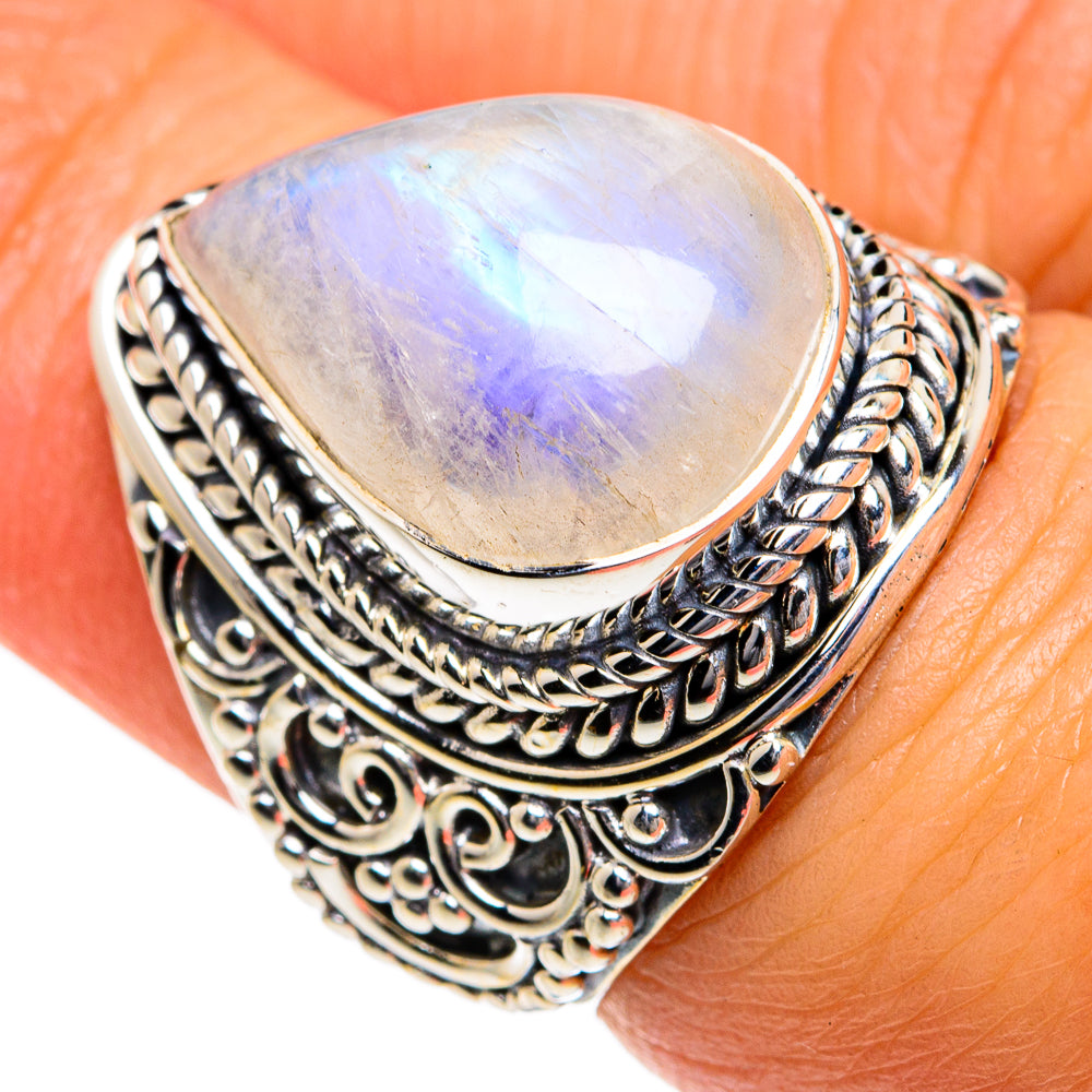 Rainbow Moonstone Rings handcrafted by Anasilvercos - RING78931