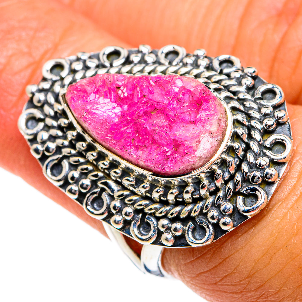 Pink Agate Druzy Rings handcrafted by Anasilvercos - RING79001