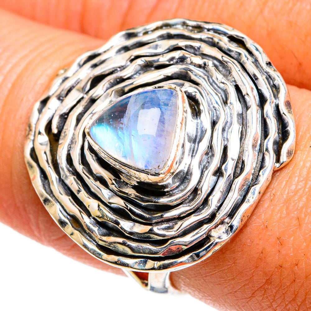 Rainbow Moonstone Rings handcrafted by Anasilvercos - RING79005