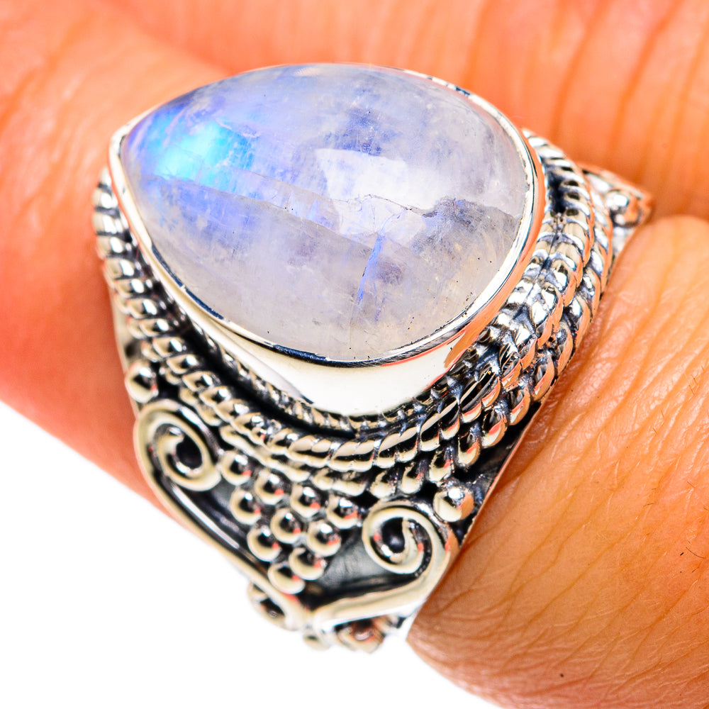 Rainbow Moonstone Rings handcrafted by Anasilvercos - RING79006