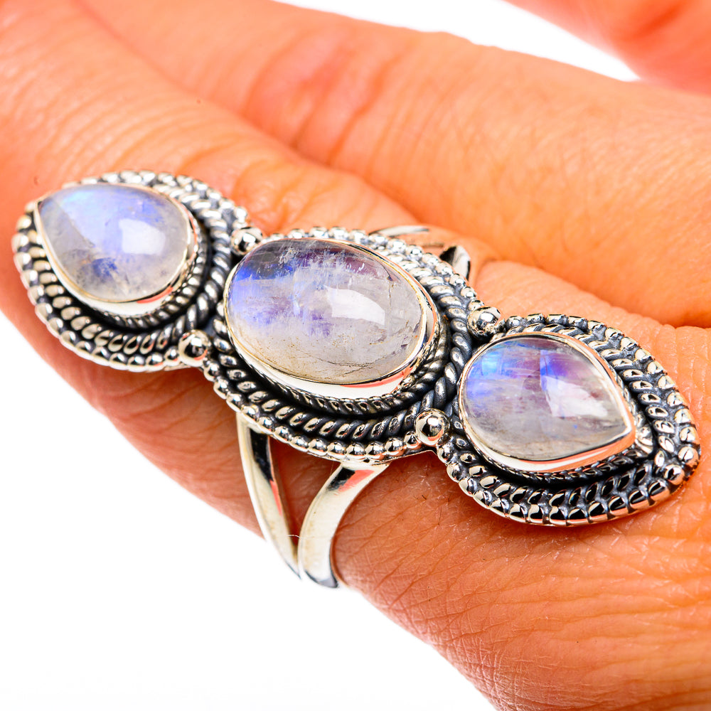 Rainbow Moonstone Rings handcrafted by Anasilvercos - RING79033