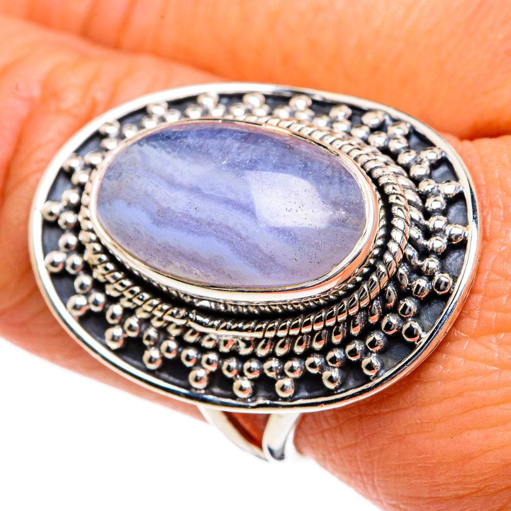Blue Lace Agate Rings handcrafted by Anasilvercos - RING79034