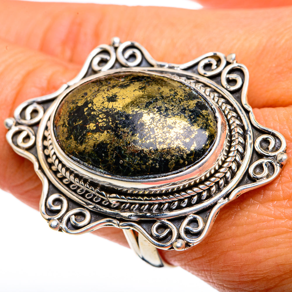 Pyrite In Black Onyx Rings handcrafted by Anasilvercos - RING79065